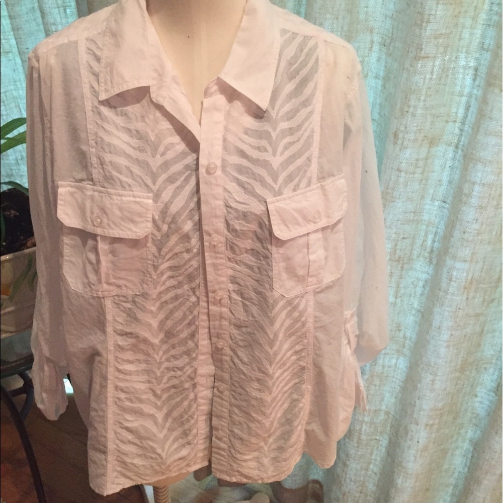 CHICO’S White cotton roll sleeve button down Size 3 (XL/16)